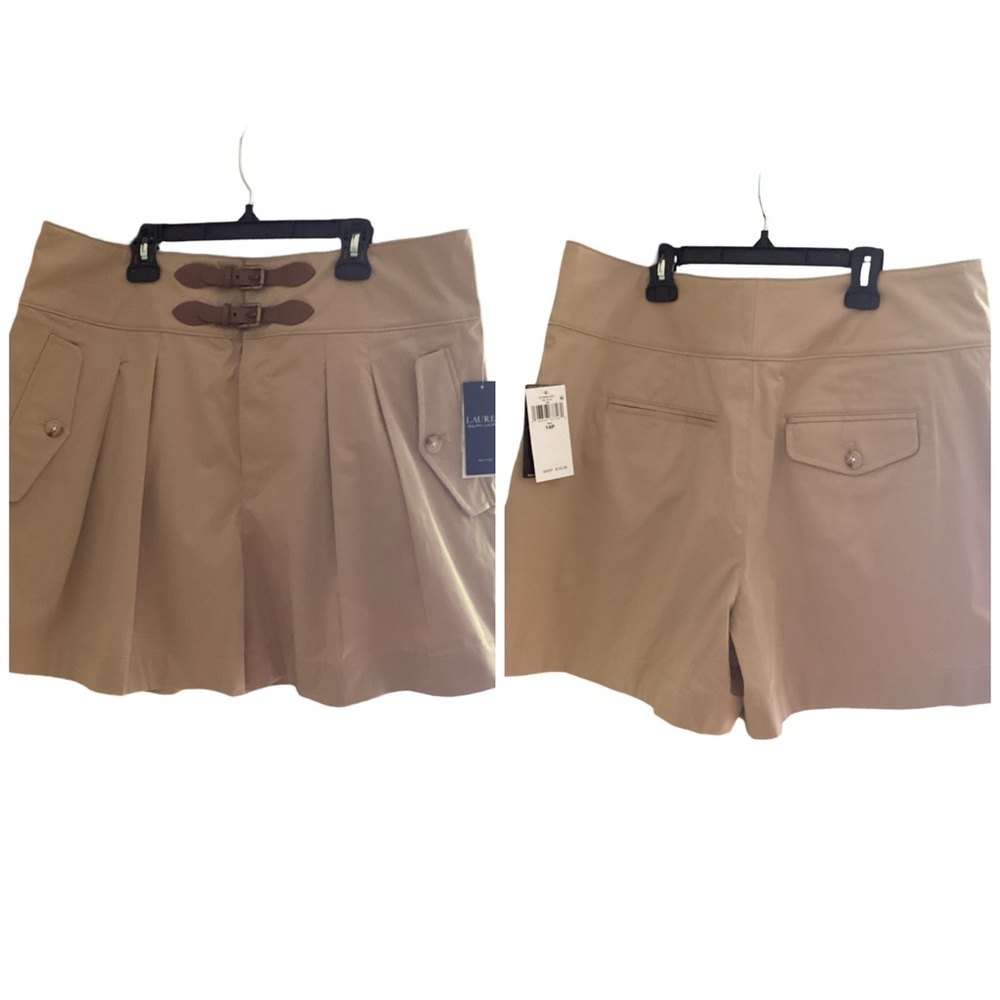 🪻 NWT Lauren Ralph Lauren Tan Shorts Leather Belt Size 14